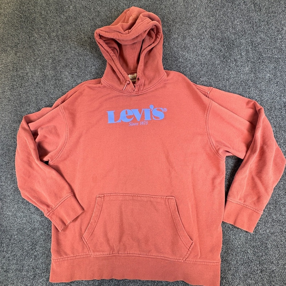 Levi's Hoodie Mens XL Coral‎ Logo French Terry Lined Cotton Relaxed Fit Pullover